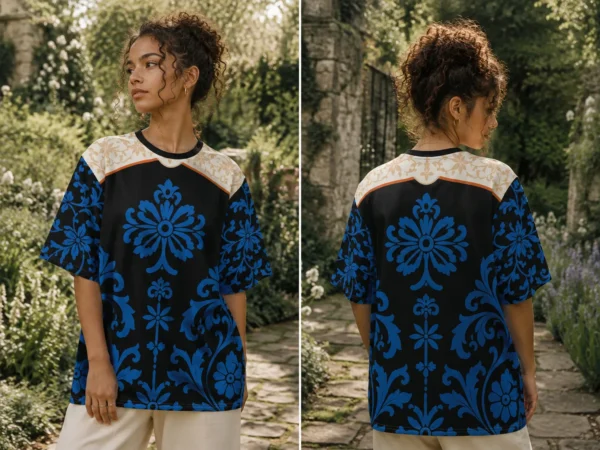 Baroque Blue Floral Print Tee