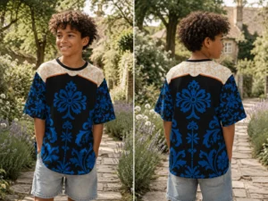 Baroque Blue Floral Print Tee