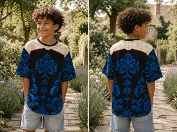 Baroque Blue Floral Print Tee