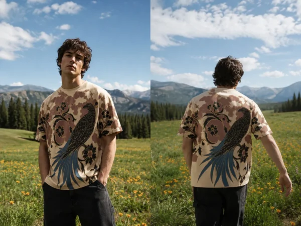 Botanical Bird Back male Botanical Bird Cream Print Tee