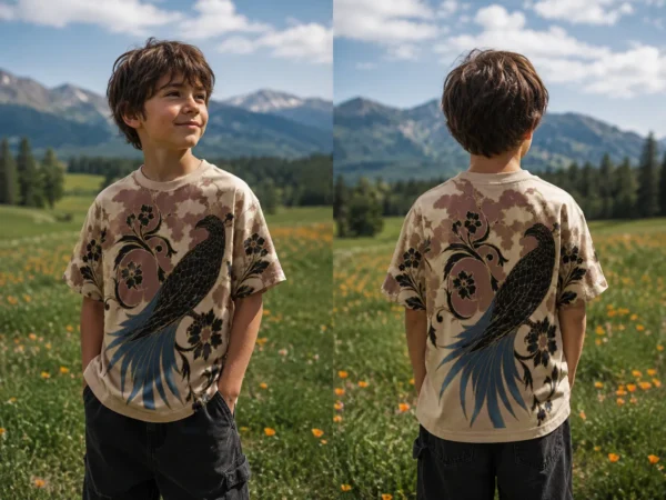 Botanical Bird Back male child Botanical Bird Cream Print Tee