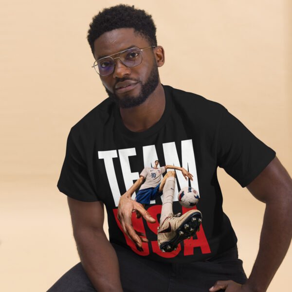 unisex-classic-tee-black-front-2-6a802bf55b59a.jpg USA Pride Soccer Graphic Tee