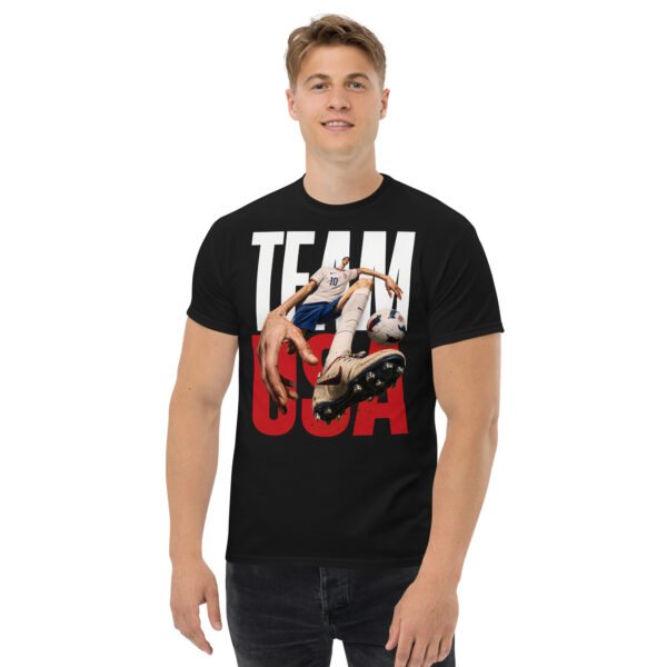 unisex-classic-tee-black-front-6a802bf55a910.jpg USA Pride Soccer Graphic Tee