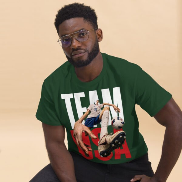 unisex-classic-tee-forest-green-front-2-6a802bf55b64c.jpg USA Pride Soccer Graphic Tee