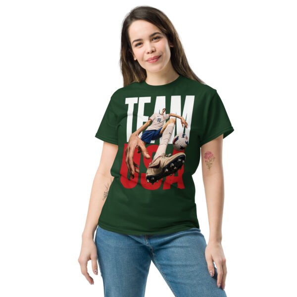 unisex-classic-tee-forest-green-front-6a802bf55bb12.jpg USA Pride Soccer Graphic Tee