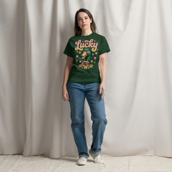 unisex-classic-tee-forest-green-front-6a8034b51bade.jpg Lucky Duck Graphic Tee