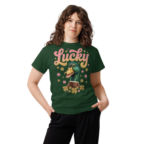 unisex-classic-tee-forest-green-front-6a8034b51c505.jpg Lucky Duck Graphic Tee