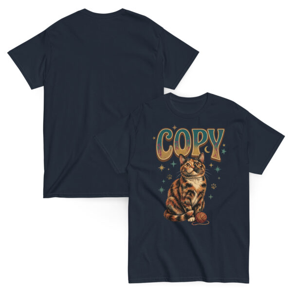 unisex-classic-tee-navy-front-and-back-6a802ed96bb27.jpg Copy Cat Graphic Tee