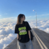 Black t-shirt with lime green 3D bubble letters reading BOO CREW and three cool ghosts wearing black sunglasses.