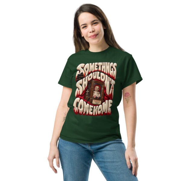 unisex-classic-tee-forest-green-front-6aaa6a67b683a.jpg Doll Horror Graphic Tee