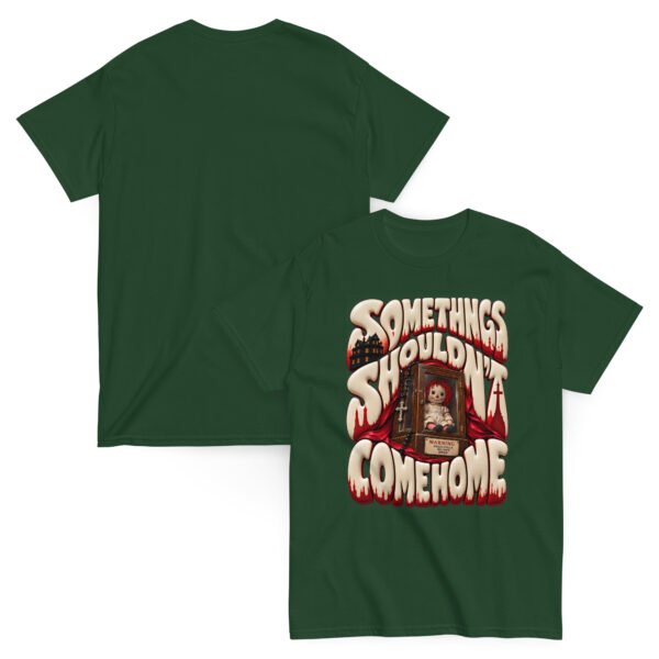 unisex-classic-tee-forest-green-front-and-back-6aaa6a67b7387.jpg Doll Horror Graphic Tee