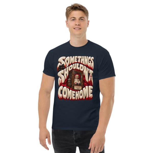 unisex-classic-tee-navy-front-6aaa6a67b5b37.jpg Doll Horror Graphic Tee