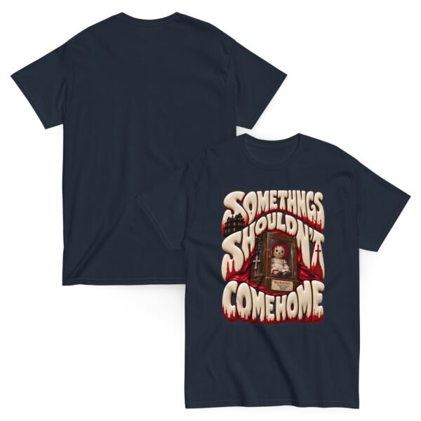 unisex-classic-tee-navy-front-and-back-6aaa6a67b7406.jpg Doll Horror Graphic Tee