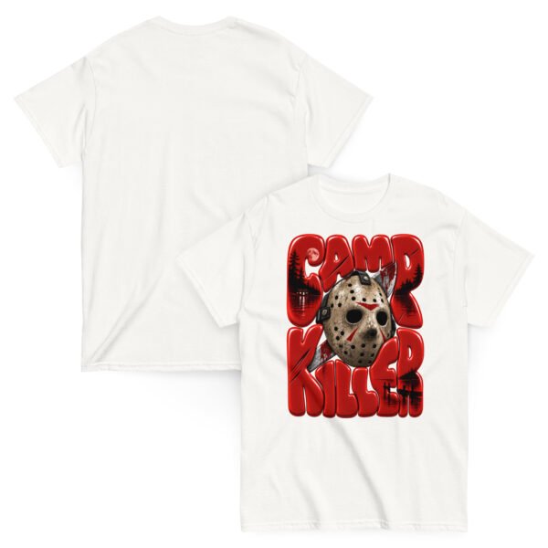 unisex-classic-tee-white-front-and-back-6aa94d075f2d8.jpg Camp Killer Slasher Graphic T-Shirt